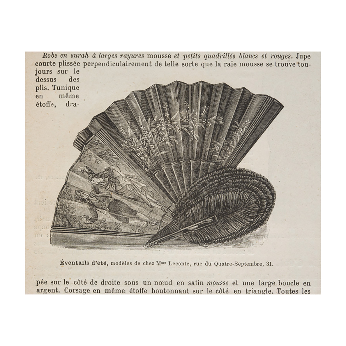 夏の扇（『ラ・モード・イリュストレ』1883年より、マダム・ルコント店の広告）